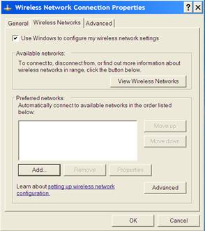 Wireless Network Connection Properties dialog box