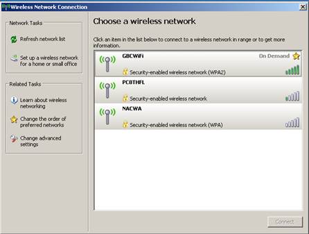 Choose a wireless connection dialog box